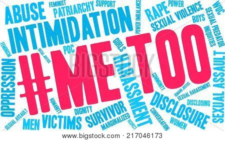 Me Too word cloud on a white background.