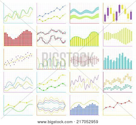 Business chart collection. Set of graphs. Analysis statistic data visualization. Vector illustration