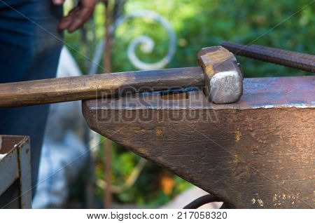 blacksmith tools and fixtures for hand forged metal, close-up