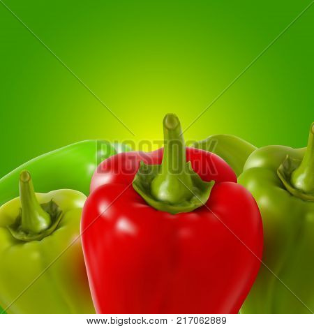 Sweet peppers on green background. EPS10 vector.