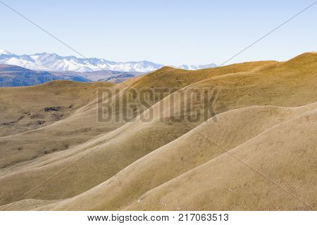Landscape panorama mountain with autumn hills daytime