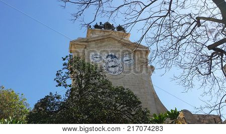 Malta Valletta. Clock tower of the Grand Master's Palace in the center of the old walled city of Valletta.