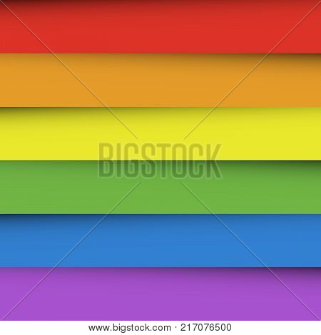 Overlapping colorful paper sheets in colors of rainbow spectrum. With shadow effect. Happy abstract vector background wallpaper.