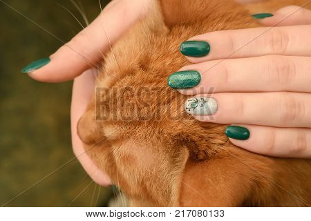 Graft Nails Design French Manicure On A Background Of Black Leather Bags With All Fingers