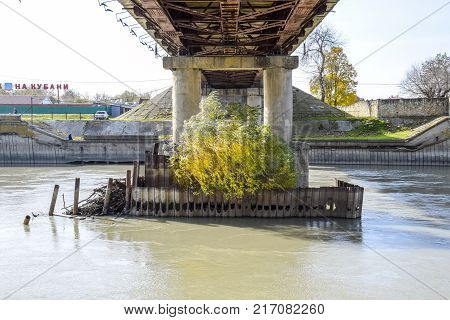 The Bridge Across The River Protoka In The City Of Slavyansk-on-