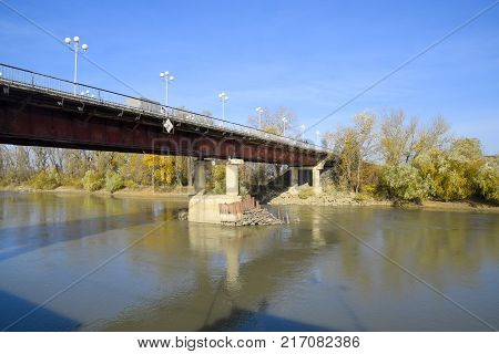 The Bridge Across The River Protoka In The City Of Slavyansk-on-