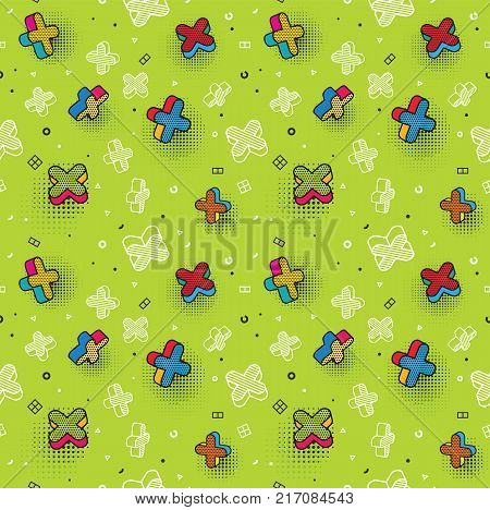 Vector seamless pattern, colorful pattern with 3d graphic elements. You can use this as a wallpaper in a childrens room. Eps 10