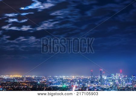 View Of Brisbane From Mount Coot-tha At Night.