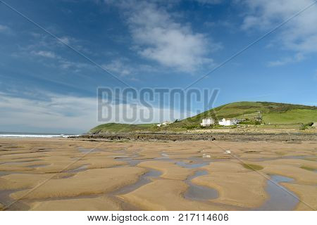 Low tide on beach at Croyde, North Devon