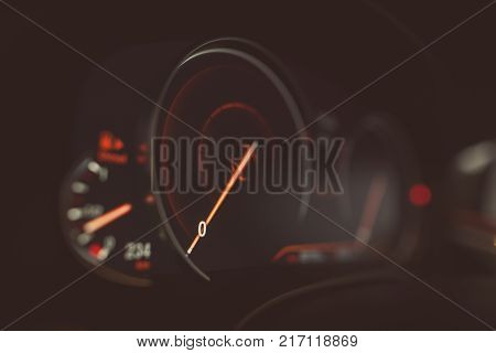 Close Up Shot With The Digital Speedometer Of A Car.