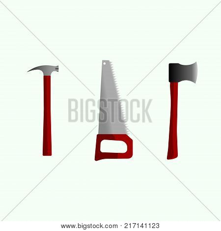 Vector image of an ax, hammer and hacksaw