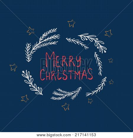Merry Christmas calligraphic phrase with handdrawn elements