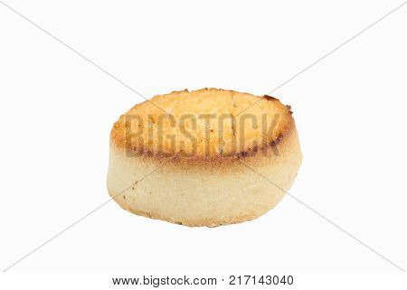 Lemon polvoron Typical spanish sweet for Christmas isolated on a white background.