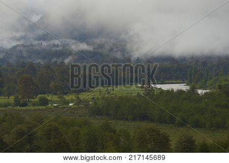 Landscape along the River Simpson near Coyhaique in the Aysén Region of Chilean Patagonia.
