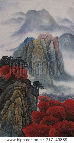 beautiful autumn in the misty Chinese mountains