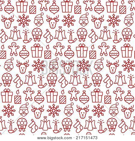 Seamless pattern with icons of christmas items. Vector illustration.