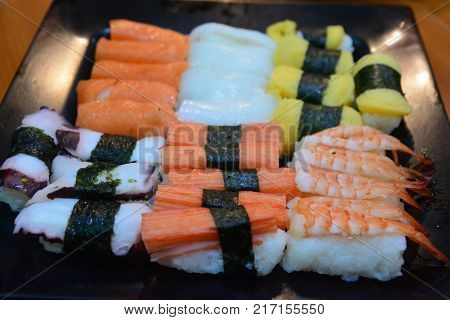 Sushi Japanese food in Resturant note select focus with shallow depth