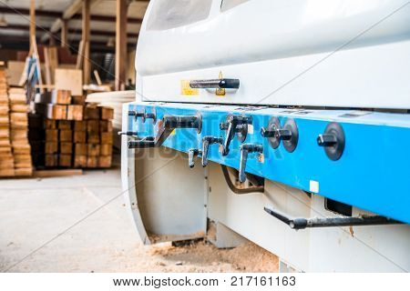 Close up image of modern miller in woodworking workshop