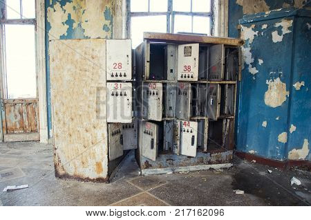 Abandoned railway station, broken by vandals storage