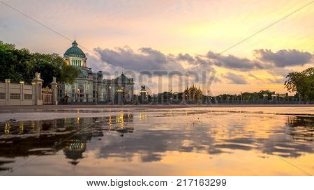 Bangkok City - Dusit Palace Ananta Samakom Throne Hall in Bangkok beautiful sunset Landscape Thailand