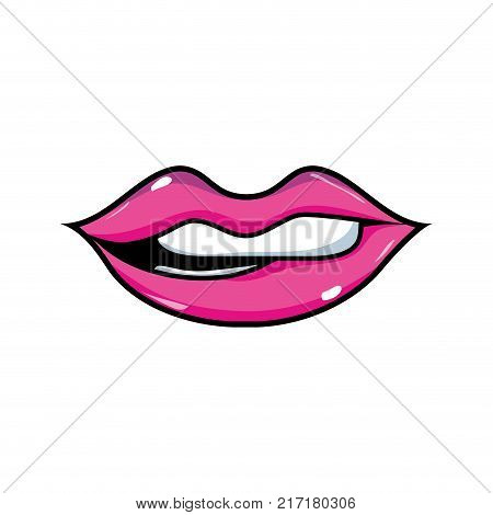 mouth with lipstick and bite inferior lip vector illustration