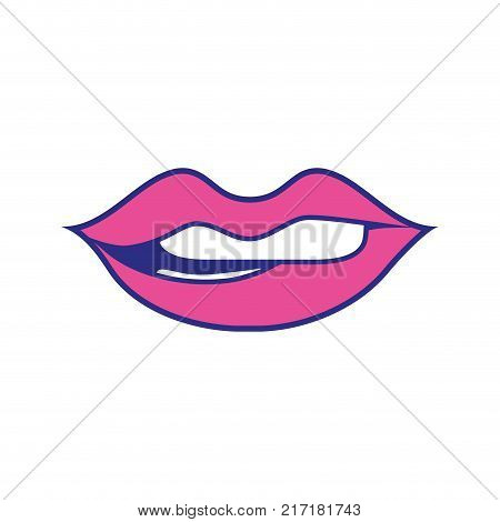 colorful mouth with lipstick and bite inferior lip vector illustration