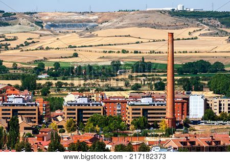 Palencia, Spain. Aerial view of town Palencia in Spain. Landscape with mountains during the sunny day