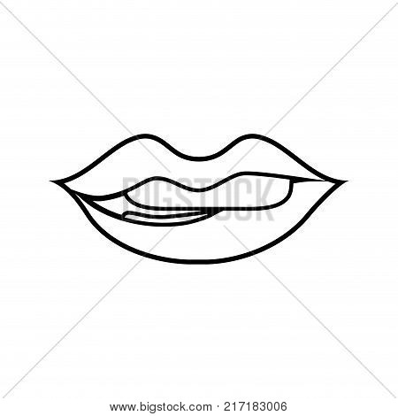 line mouth with lipstick and bite inferior lip vector illustration