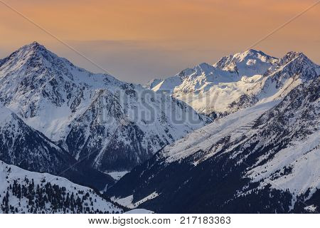 winter mountain landscape. Region Axamer Lizum Austria