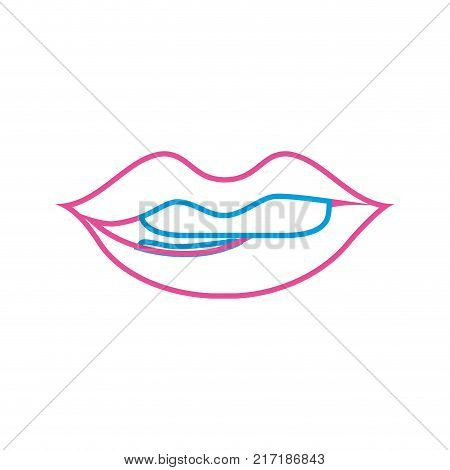 color line mouth with lipstick and bite inferior lip vector illustration