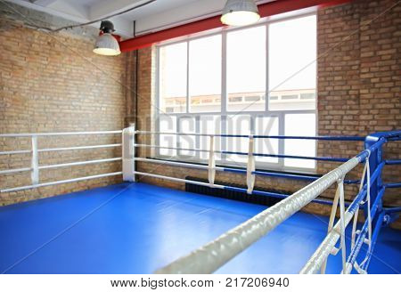 View of empty boxing ring in gym