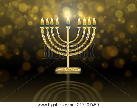 golden hanukkah menorah (hanukiah) with burning candles