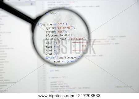 Real C / C++ Code Developing Screen. Programing Workflow Abstract Algorithm Concept. Lines Of C / C+