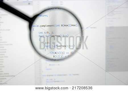 Real C / C++ Code Developing Screen. Programing Workflow Abstract Algorithm Concept. Lines Of C / C+
