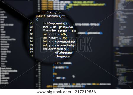 Real Html Code Developing Screen. Programing Workflow Abstract Algorithm Concept. Lines Of Html Code