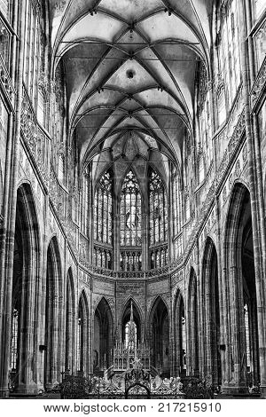 PRAGUE CZECH REPUBLIC - JULY 2: nterior of Saint Vitus cathedral on July 2 2017 in Prague