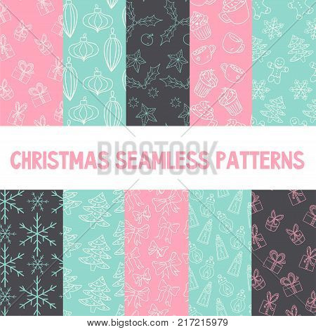 Seamless Pattern For Merry Christmas And New Year. Greeting Card.