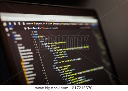 Real Python Code Developing Screen. Programing Workflow Abstract Algorithm Concept. Lines Of Python