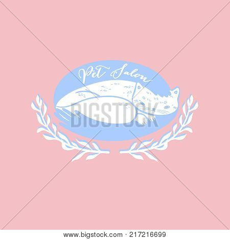 Logo for pet shop, salon, hair salon.Cat in her arms. Vector illustration