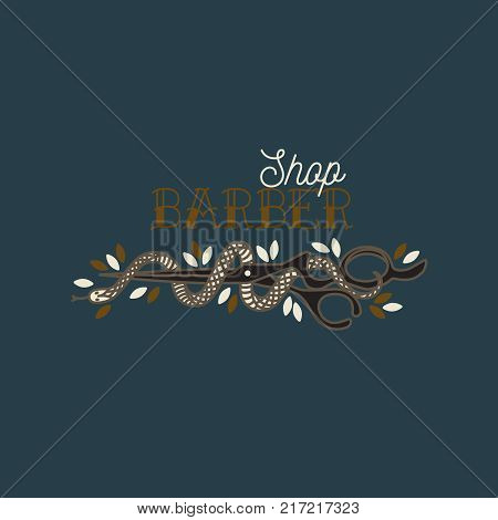 Logo for barbershop, hairdresser, beauty salon. Scissors with a snake. Vector illustration colorful