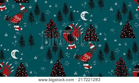 Seamless new year rooster pattern. Vector illustration