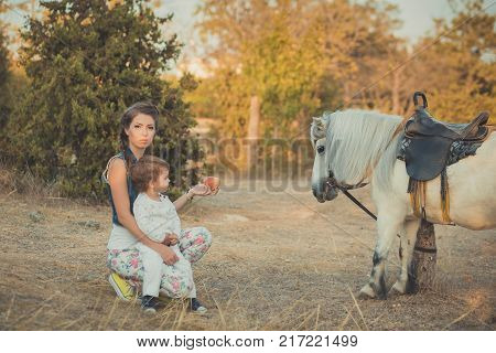 Romantic Scene Beautiful Lady Young Mother With Her Cute Baby Daughter Enjoy Time Together In City V
