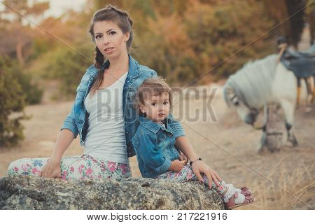 Romantic Scene Beautiful Lady Young Mother With Her Cute Baby Daughter Enjoy Time Together In City V