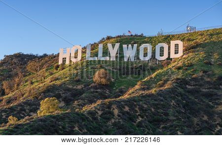 Hollywood - California February 24 2017: The Hollywood Sign Built In 1923 Is World Famous Landmark A