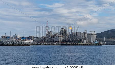 Plant on Melkoya where natural gas is converted into liquefied gas, Hammerfest, Norway