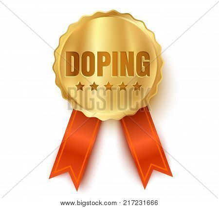Vector golden medal with doping. Golden medal template with text Doping.