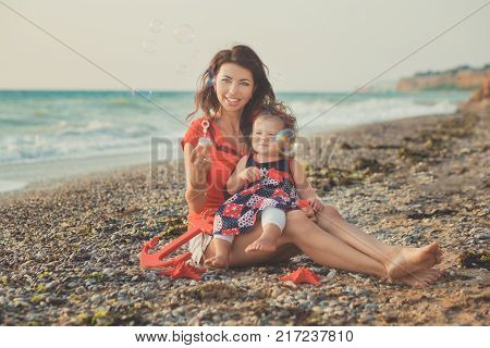 Hokum Tender Scene Of Beautiful Adorable Young Mother Enjoy Life Time Summer Vacation With Her Littl