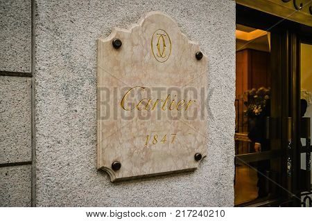 Milan, Italy - September 24, 2017:  Cartier Store In Milan. Fashion Week Cartier Shopping