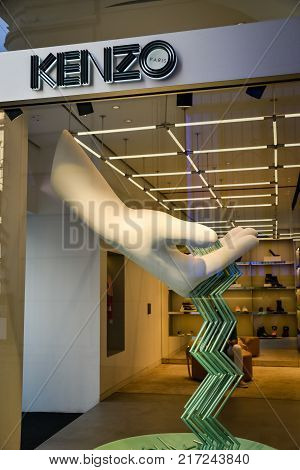 Milan, Italy - September 24, 2017:  Kenzo Store In Milan. Fashion Week Kenzo Shopping