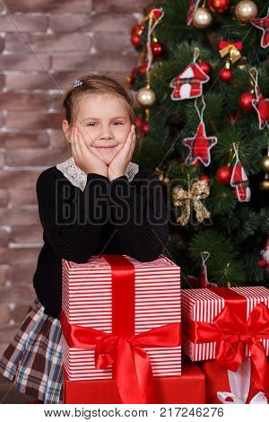 Cute Toothsome Girl Wearing Stylish Casual Clothes Happy Enjoy Christmas Time Holidays Close To New 